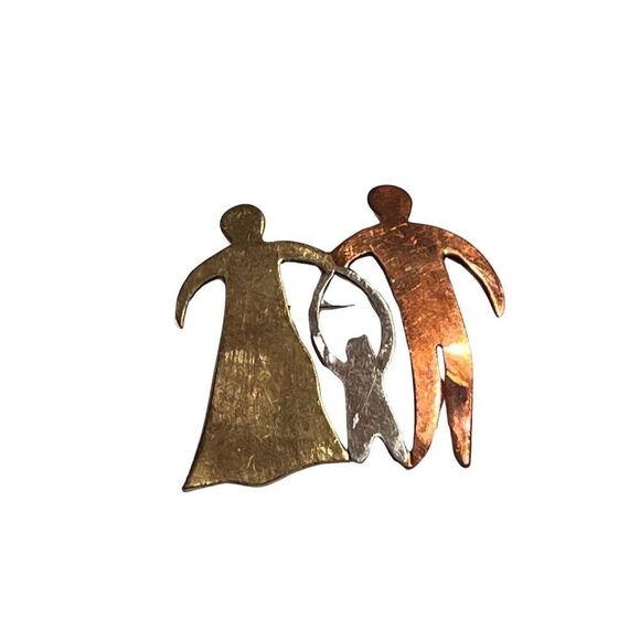 Vintage Tri-Tone Gold Tone, Silver & Copper Brooch. Family Group Brooch Pin - Picture 5 of 5
